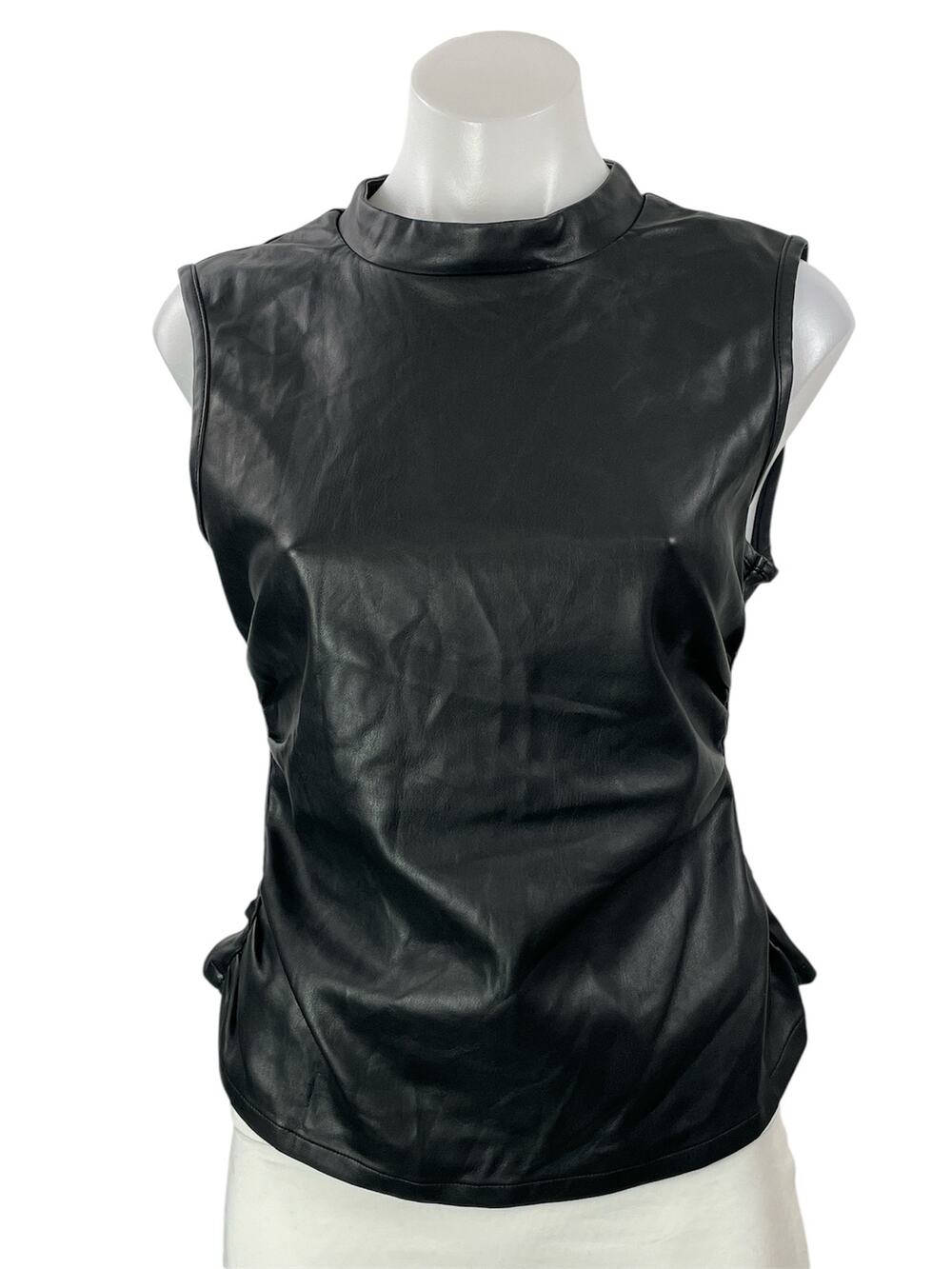 WeWoreWhat Women's Black Faux Leather Vegan Sleeveless Mock Neck Tank Top Size M